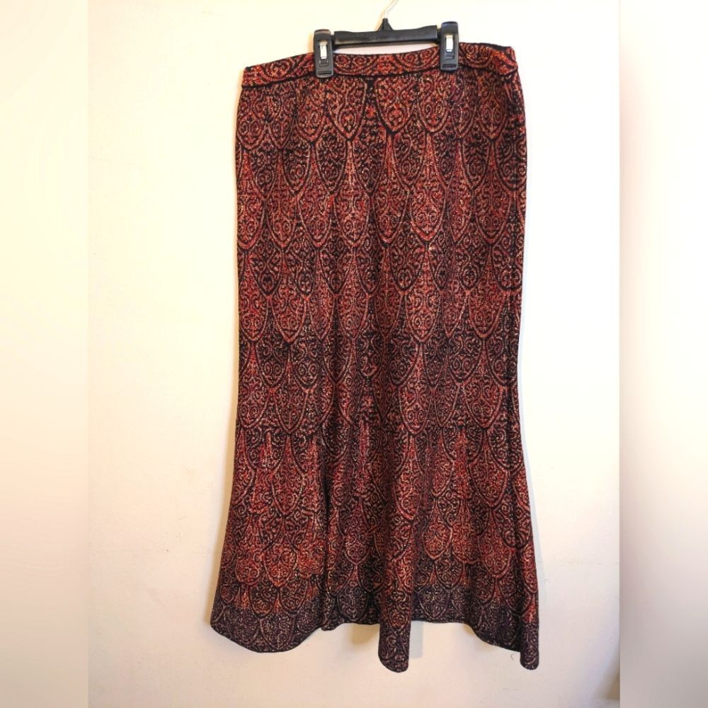 Peruvian Connection Sweater Maxi Skirt Size M Red/Gold - Picture 2 of 5